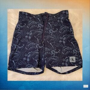Calvin Klein Swimwear Swim Trunks - NWT - Size Large - Blue Hawaiian Print